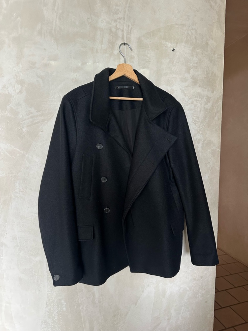 All Saints Melrose Wool Pea Coat Black Size M